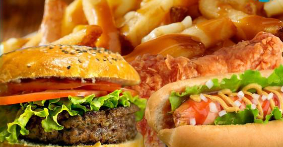 Hamburger, hotdog and fries